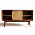 Wooden mid-century modern TV stand with sliding door 90 x 45 x 60cm
