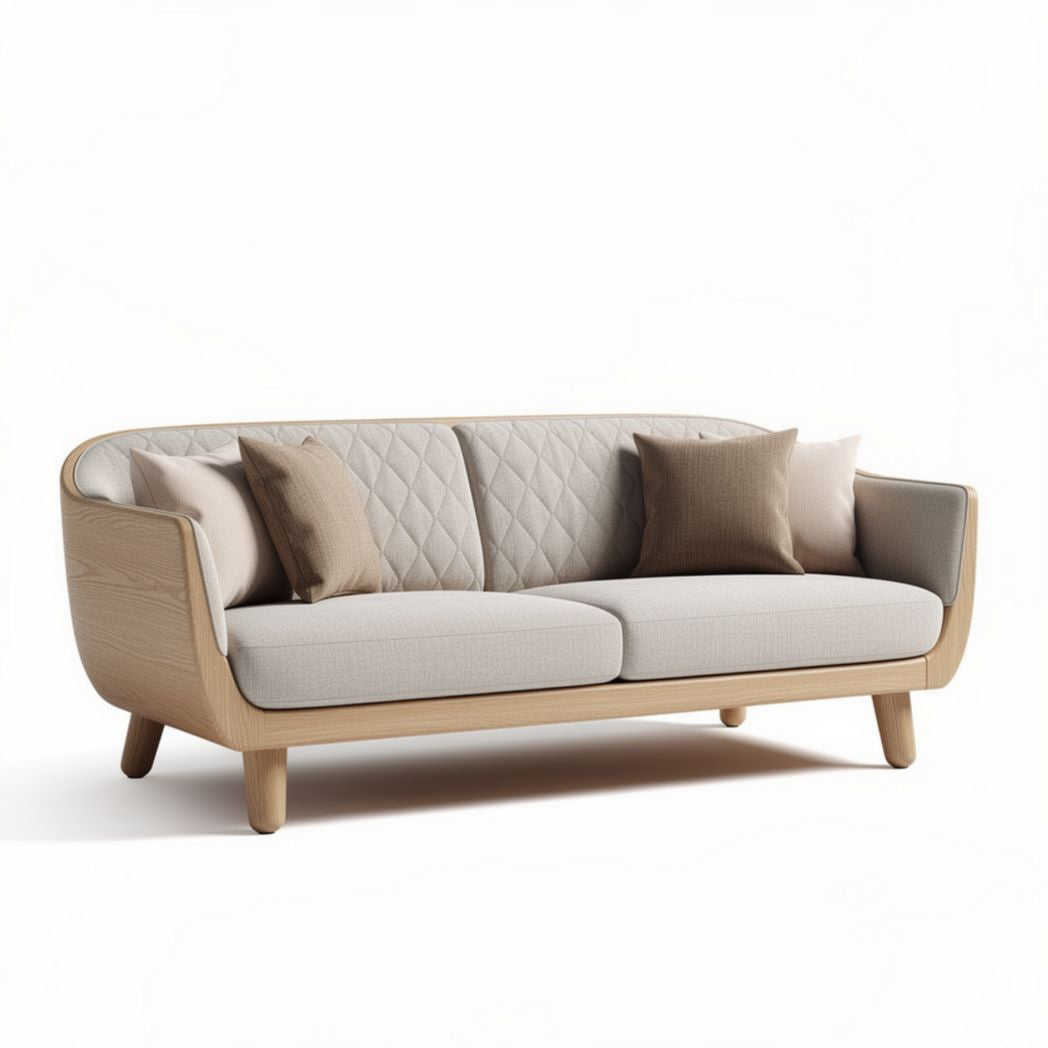 Modern fabric sofa with natural wood frame and decorative cushions 180 x 80 x 75cm