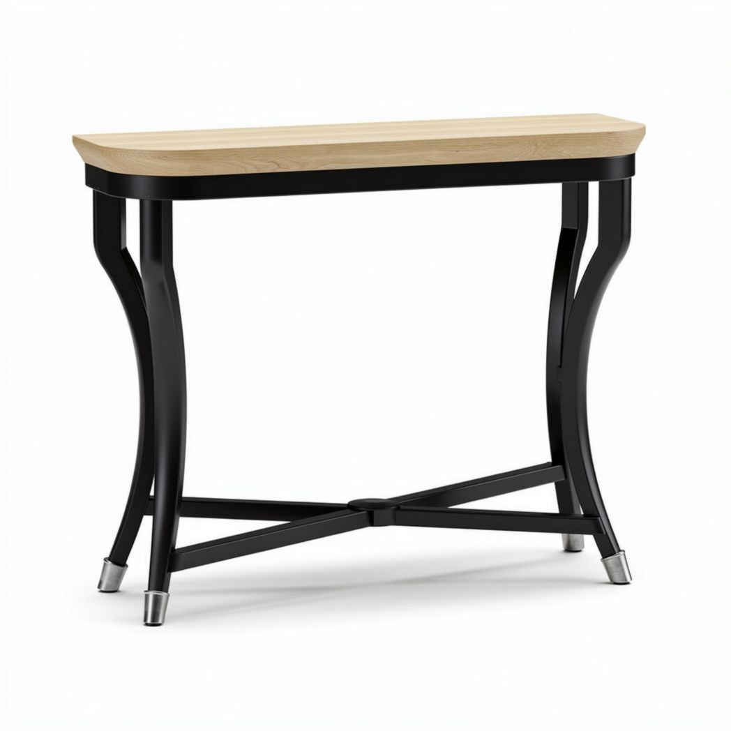 Console table with maple wood top and black metal frame 120 x 40 x 75cm