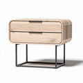 Wooden nightstand with two drawers and metal base in natural finish 60 x 40 x 40cm