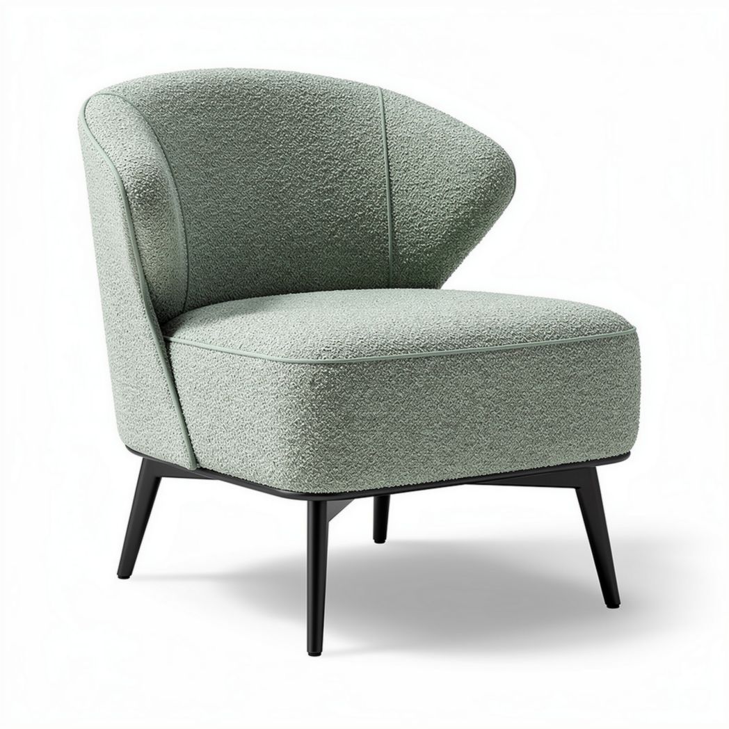 Fabric accent chair in light green with modern design and black legs