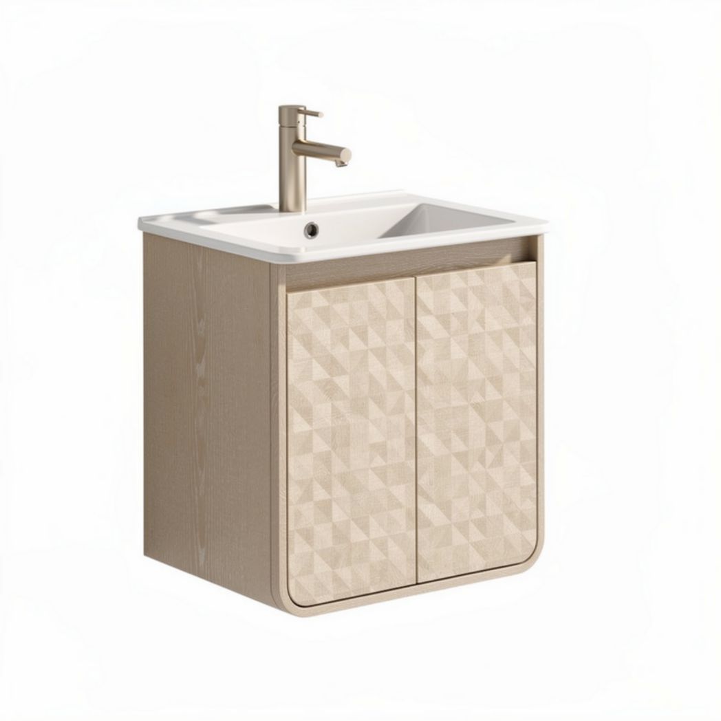 Bathroom vanity cabinet with sink and faucet in beige 60 x 45 x 85cm