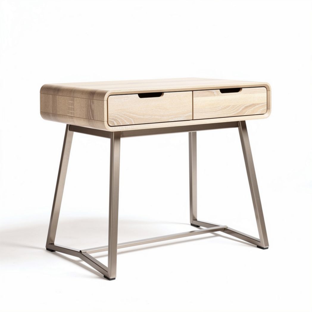 Wooden writing desk with metal legs and two drawers 50 x 40 x 30cm