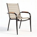 Mesh lounge chair with wooden armrests and metal frame 60 x 60 x 90cm