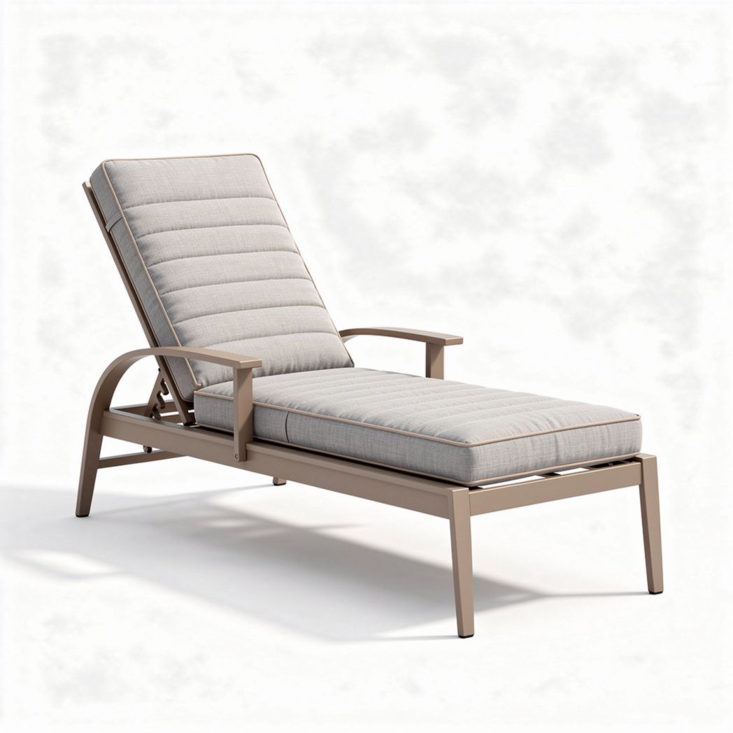 Aluminum outdoor chaise lounge chair with padded cushion in grey 200 x 70 x 85cm