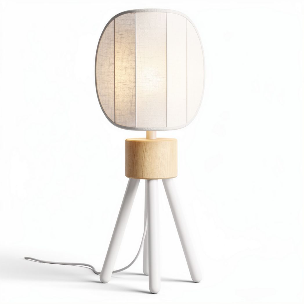 Wooden tripod table lamp with fabric shade and modern design 25 x 25 x 55cm