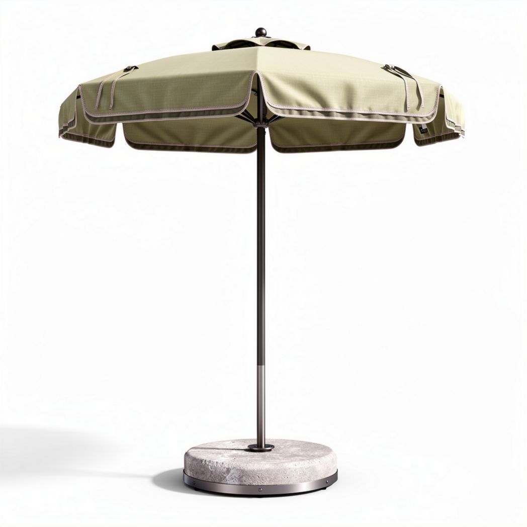 Outdoor patio umbrella with concrete base and beige canopy 200 x 200 x 250cm