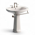 Ceramic pedestal sink in white with chrome faucet and towel bar 60 x 45 x 85cm